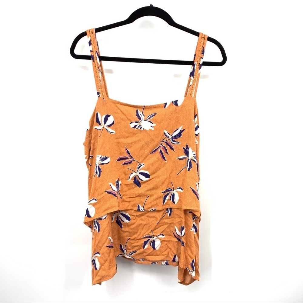 Bobeau Nordstrom Women 2X Blouse Tank Top Layered Tiered Orange Blue Floral